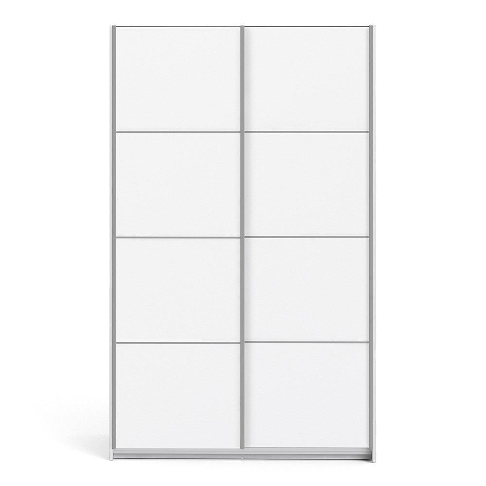 Verona I Sliding Wardrobe 120cm in White with White Doors with 2 Shelves