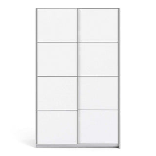 Verona I Sliding Wardrobe 120cm in White with White Doors with 2 Shelves - Msofas LTD