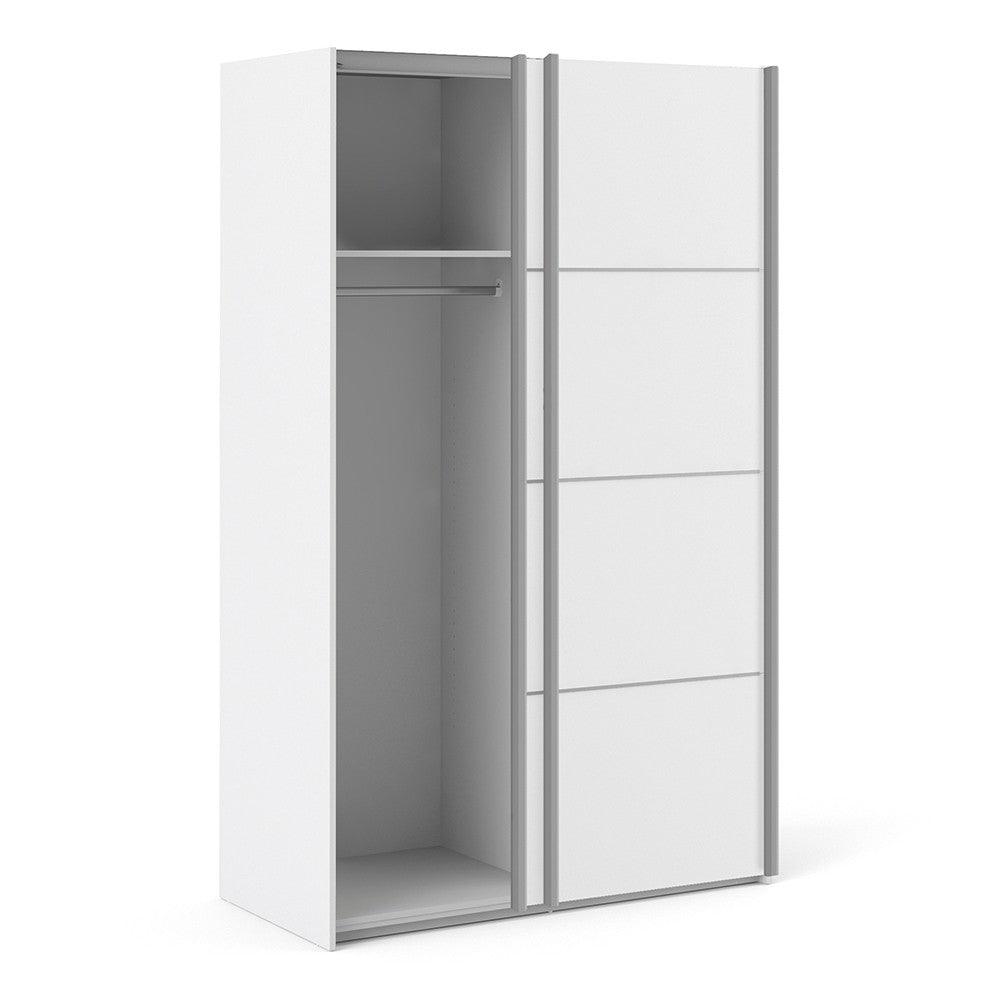 Verona I Sliding Wardrobe 120cm in White with White Doors with 2 Shelves