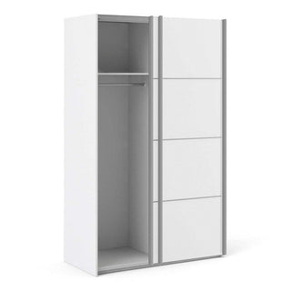 Verona I Sliding Wardrobe 120cm in White with White Doors with 2 Shelves - Msofas LTD