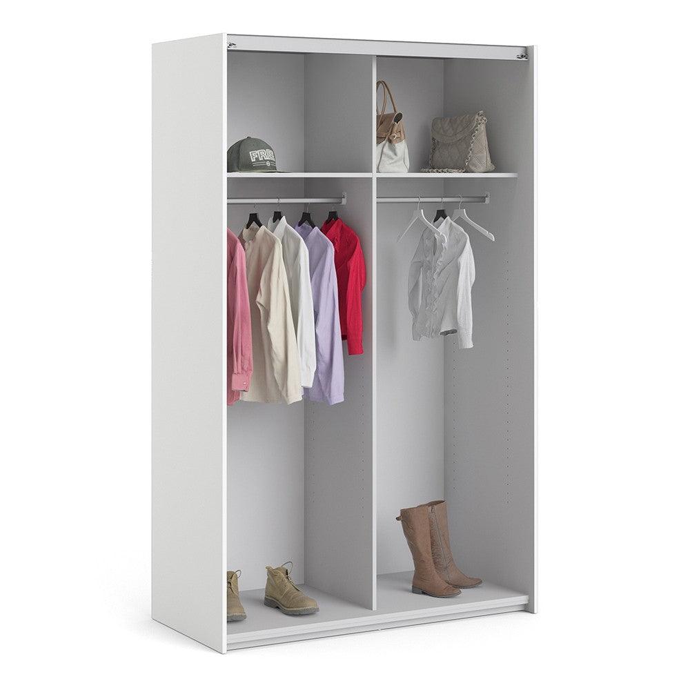 Verona I Sliding Wardrobe 120cm in White with White Doors with 2 Shelves