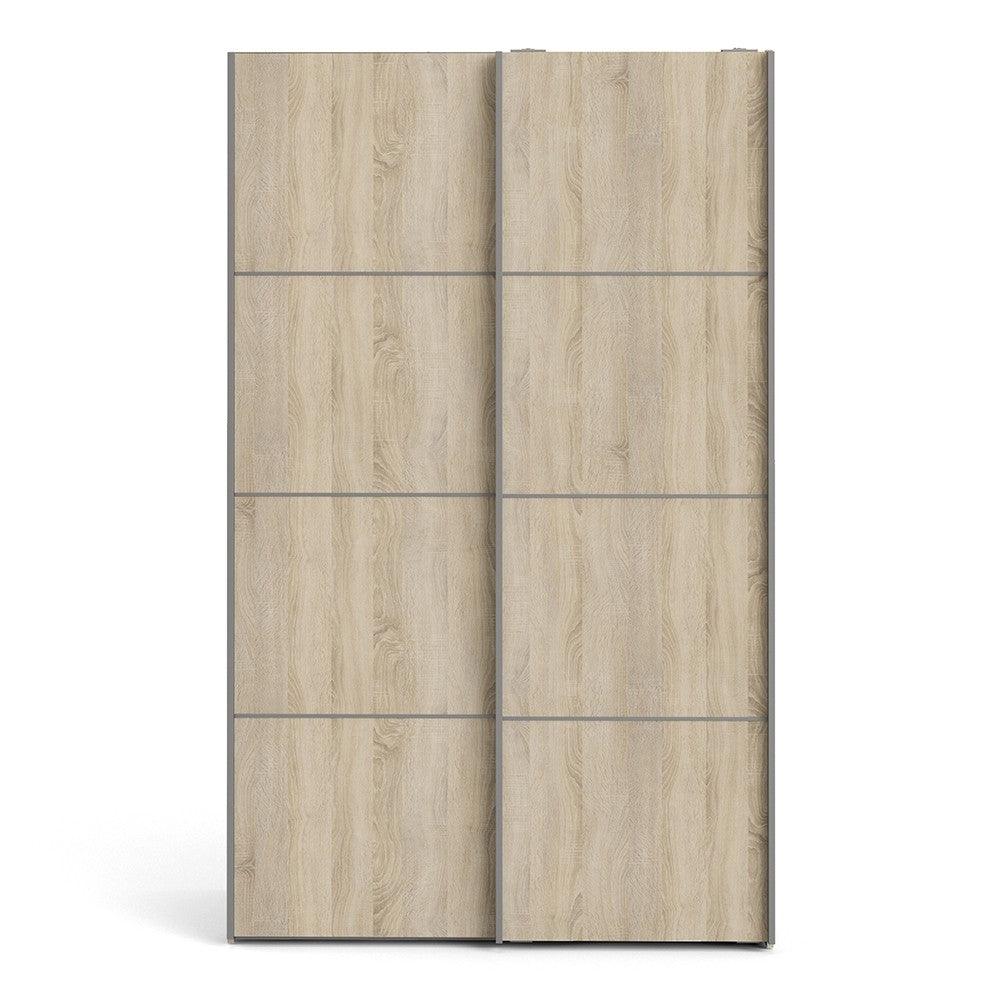 Verona Sliding Wardrobe 120cm in White with Oak Doors with 2 Shelves