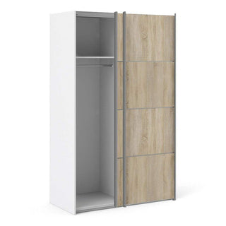 Verona Sliding Wardrobe 120cm in White with Oak Doors with 2 Shelves - Msofas LTD