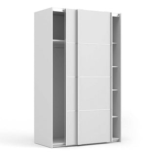 Verona Sliding Wardrobe 120cm in White with White Doors with 5 Shelves - Msofas LTD