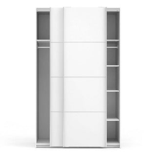 Verona Sliding Wardrobe 120cm in White with White Doors with 5 Shelves - Msofas LTD