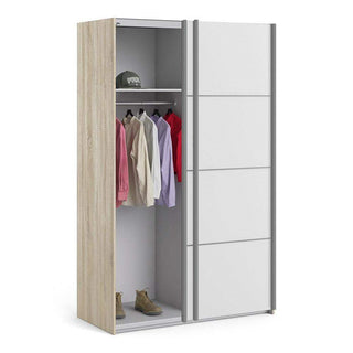 Verona Sliding Wardrobe 120cm in Oak with White Doors with 2 Shelves - Msofas LTD