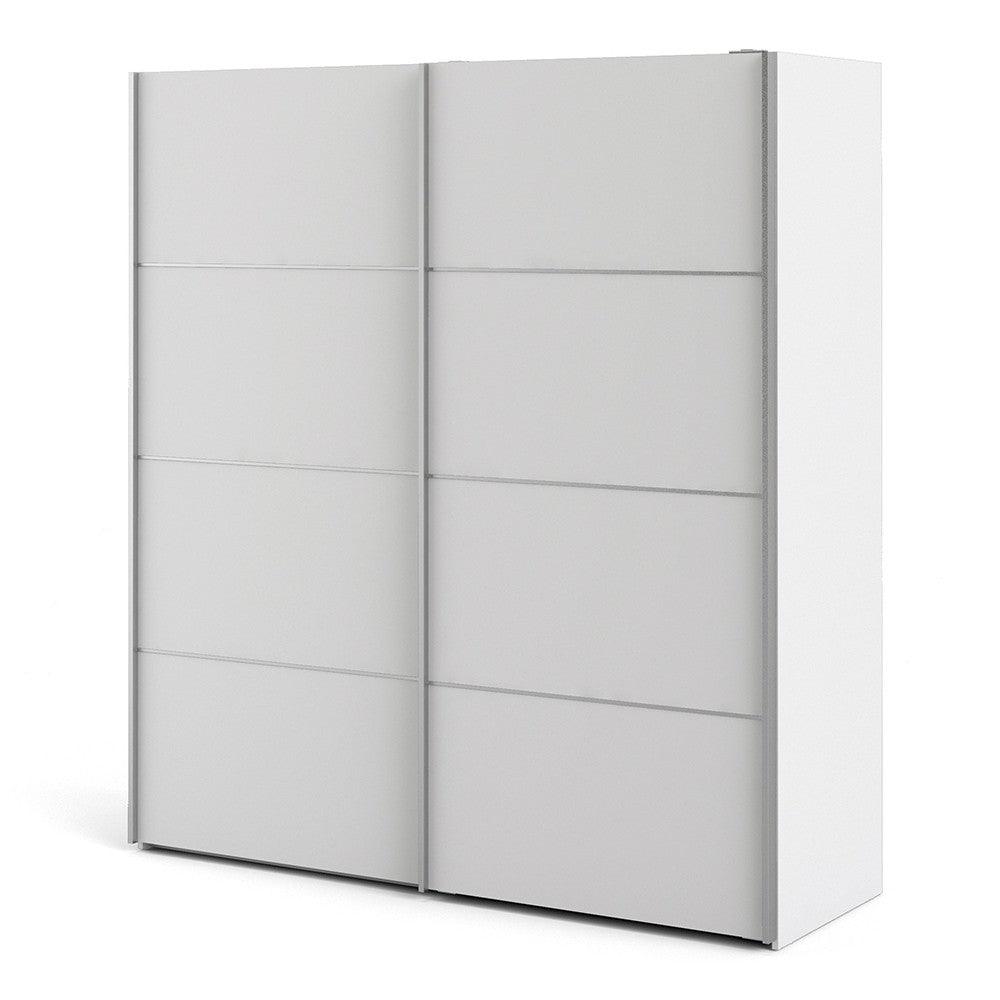 Verona II Sliding Wardrobe 180cm in White with White Doors with 2 Shelves