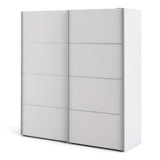 Verona II Sliding Wardrobe 180cm in White with White Doors with 2 Shelves - Msofas LTD