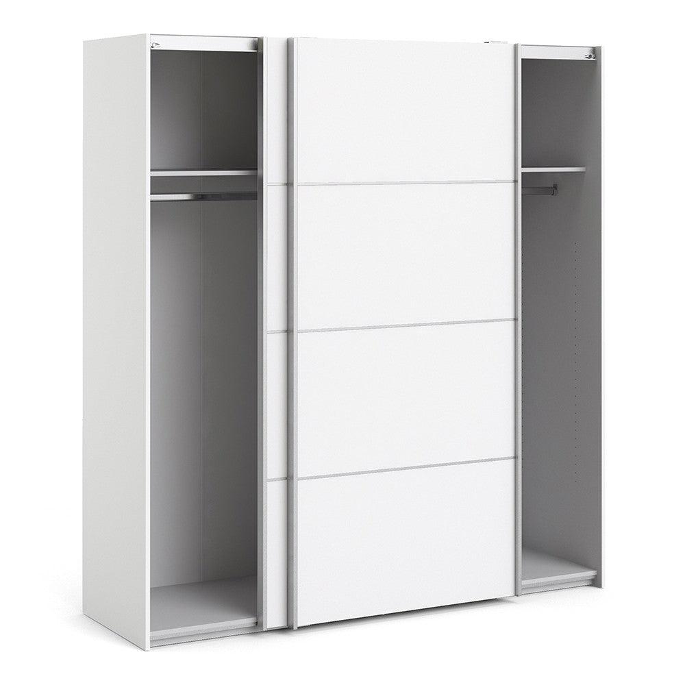 Verona II Sliding Wardrobe 180cm in White with White Doors with 2 Shelves