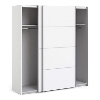 Verona II Sliding Wardrobe 180cm in White with White Doors with 2 Shelves - Msofas LTD