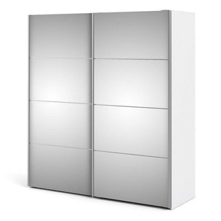 Verona Sliding Wardrobe 180cm in White with Mirror Doors with 2 Shelves - Msofas LTD