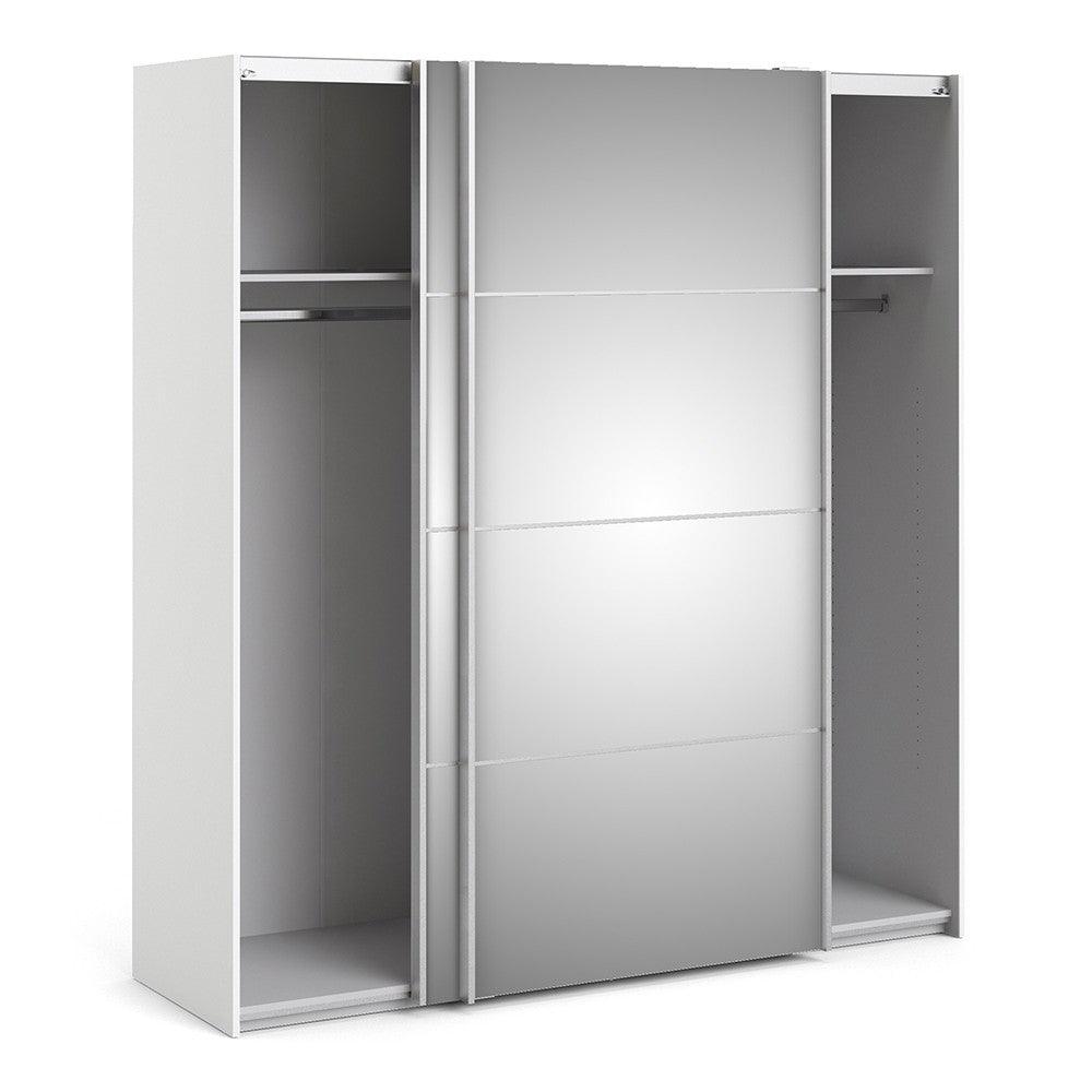 Verona Sliding Wardrobe 180cm in White with Mirror Doors with 2 Shelves