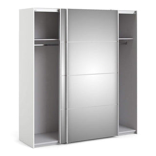 Verona Sliding Wardrobe 180cm in White with Mirror Doors with 2 Shelves - Msofas LTD