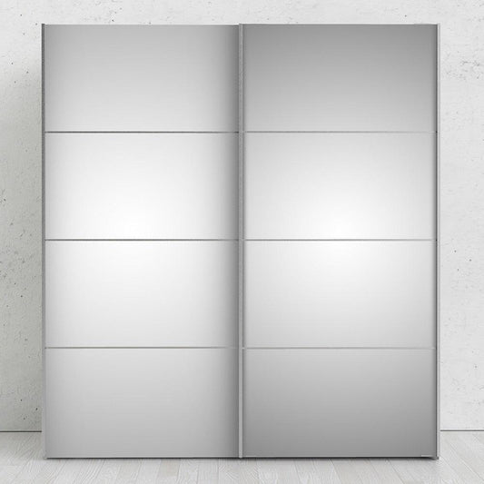 Verona Sliding Wardrobe 180cm in White with Mirror Doors with 2 Shelves