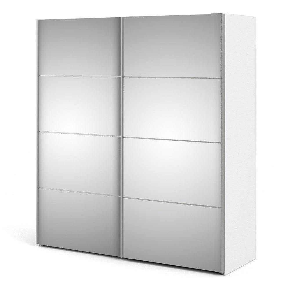 Verona II Sliding Wardrobe 180cm in White with Mirror Doors with 5 Shelves