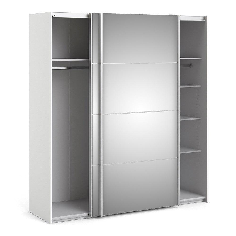 Verona II Sliding Wardrobe 180cm in White with Mirror Doors with 5 Shelves