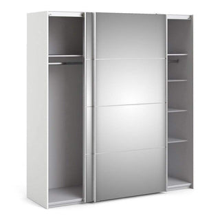 Verona II Sliding Wardrobe 180cm in White with Mirror Doors with 5 Shelves - Msofas LTD