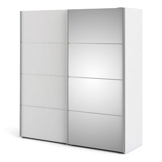 Verona Sliding Wardrobe 180cm in White with White and Mirror Doors with 2 Shelves - Msofas LTD