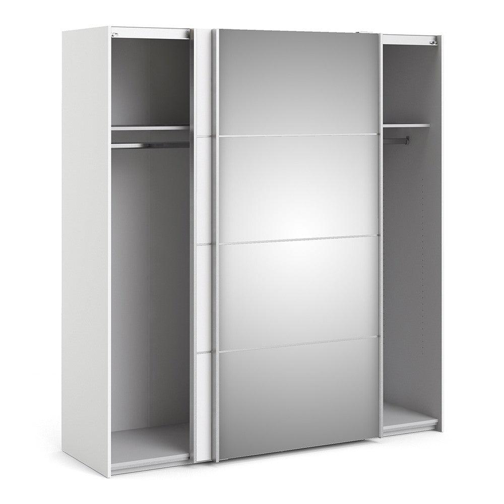 Verona Sliding Wardrobe 180cm in White with White and Mirror Doors with 2 Shelves