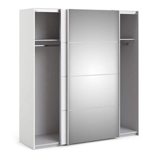 Verona Sliding Wardrobe 180cm in White with White and Mirror Doors with 2 Shelves - Msofas LTD