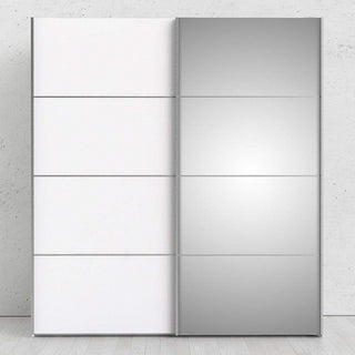 Verona Sliding Wardrobe 180cm in White with White and Mirror Doors with 2 Shelves - Msofas LTD