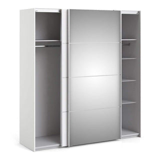 Verona Sliding Wardrobe 180cm in White with White and Mirror Doors with 5 Shelves - Msofas LTD