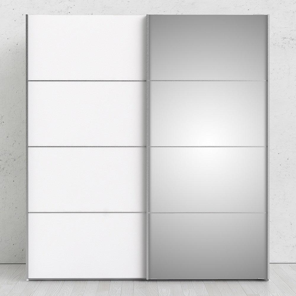 Verona Sliding Wardrobe 180cm in White with White and Mirror Doors with 5 Shelves