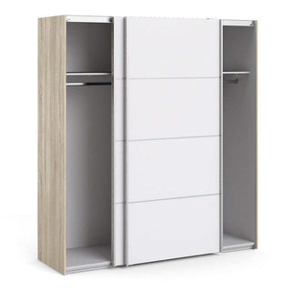 Verona Sliding Wardrobe 180cm in Oak with White Doors with 2 Shelves - Msofas LTD