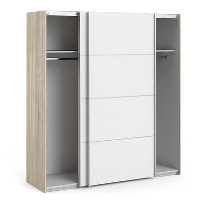 Verona Sliding Wardrobe 180cm in Oak with White Doors with 2 Shelves