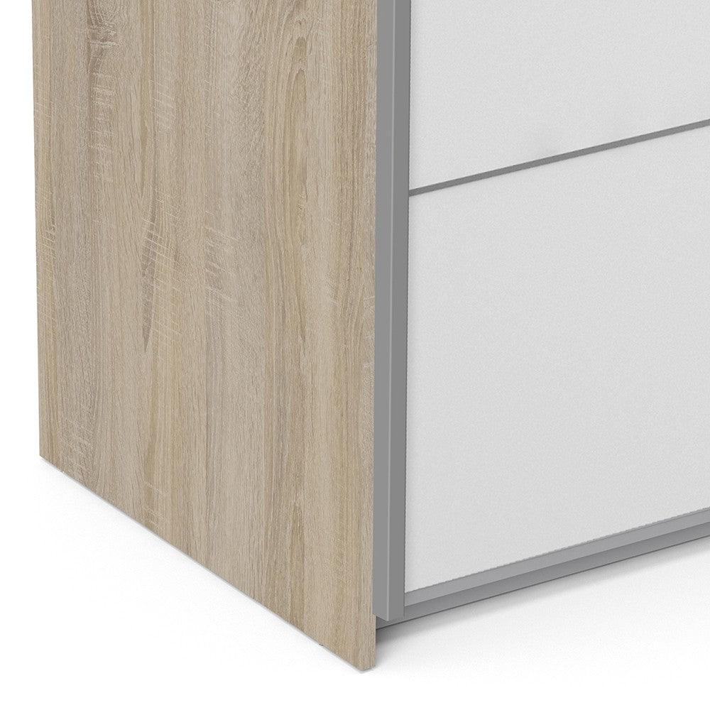 Verona Sliding Wardrobe 180cm in Oak with White Doors with 2 Shelves