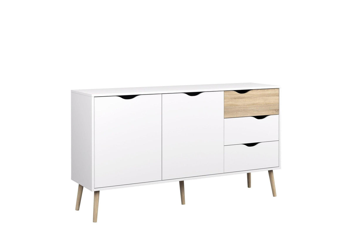Oslo Large Sideboard 3 Drawers 2 Doors in White and Oak