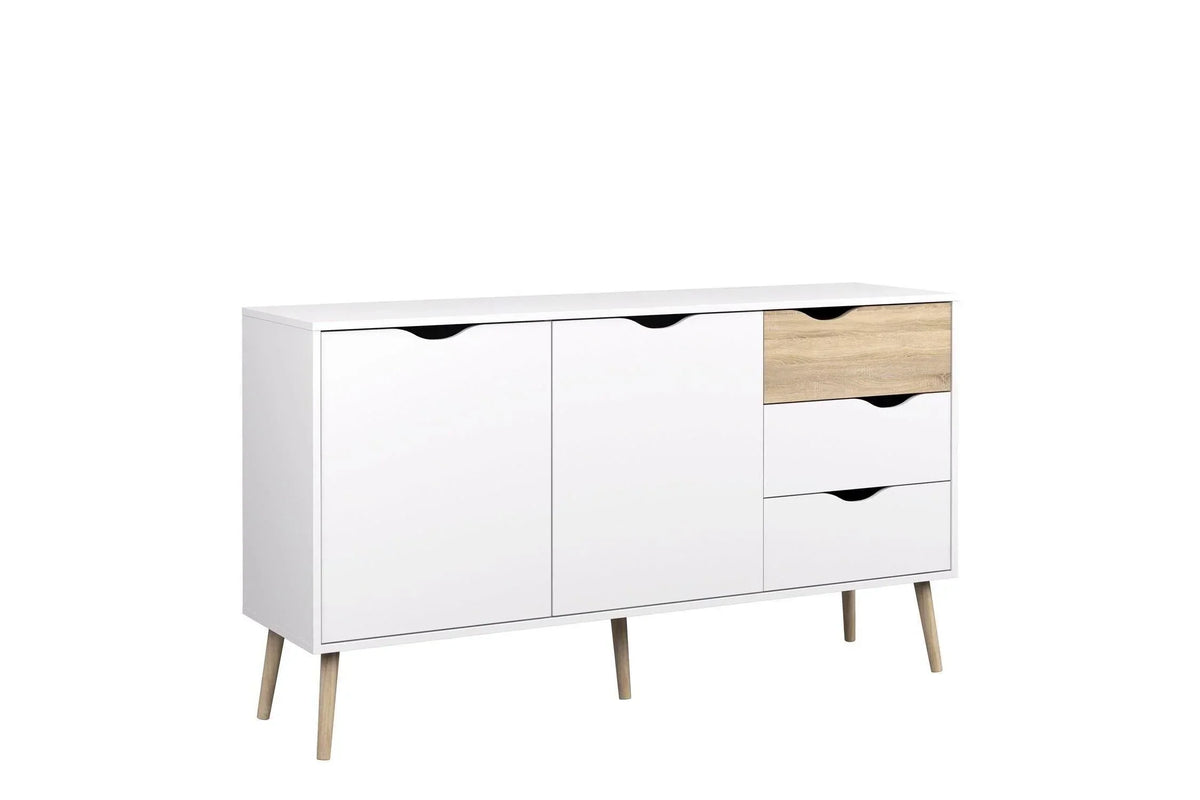 Oslo Large Sideboard 3 Drawers 2 Doors in White and Oak