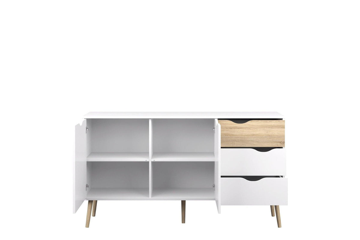 Oslo Large Sideboard 3 Drawers 2 Doors in White and Oak