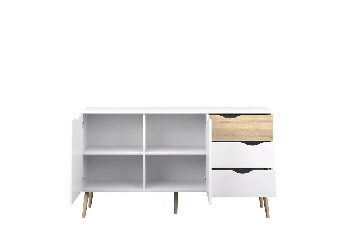 Oslo Large Sideboard 3 Drawers 2 Doors in White and Oak