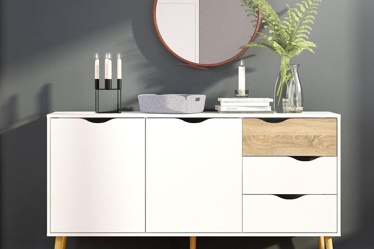 Oslo Large Sideboard 3 Drawers 2 Doors in White and Oak