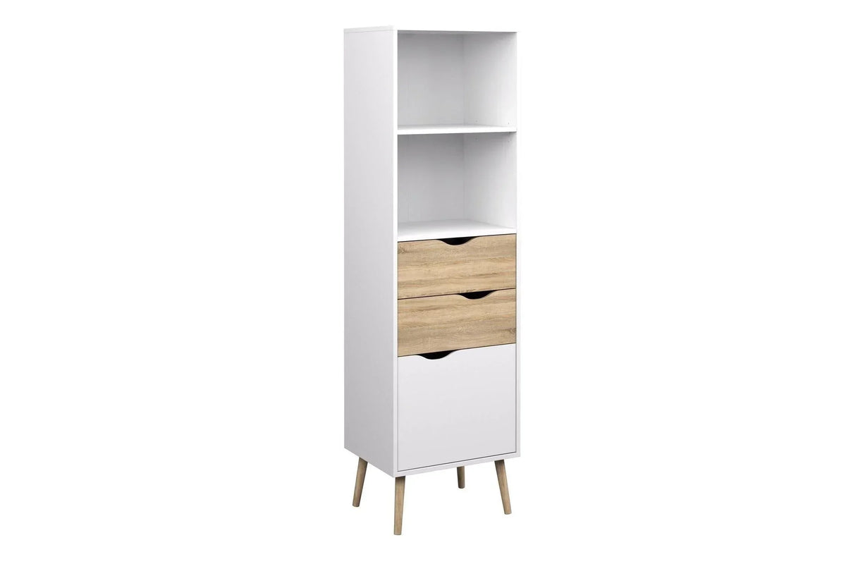 Oslo Bookcase with 2 Drawers and 1 Door White and Oak