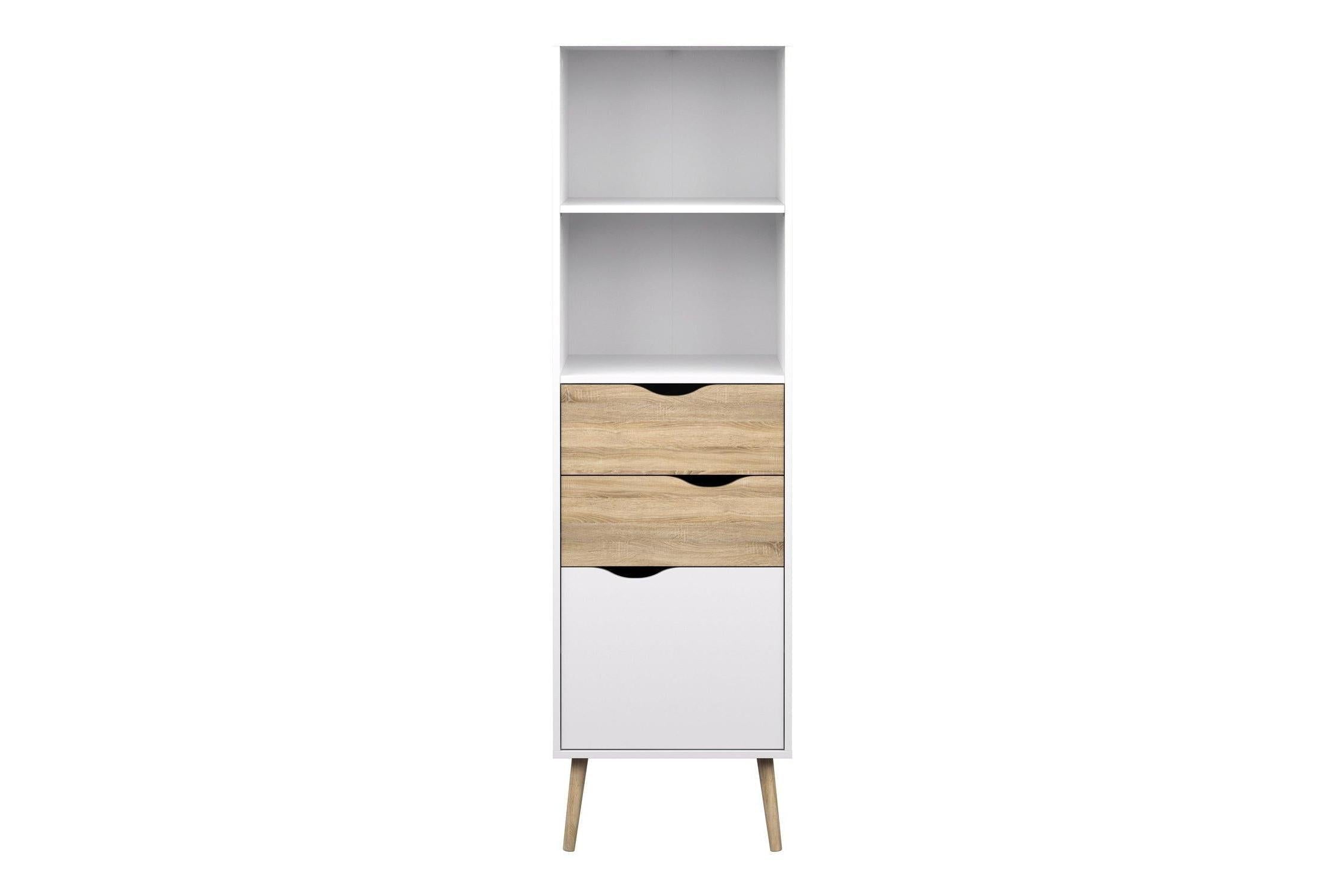 Oslo Bookcase with 2 Drawers and 1 Door White and Oak