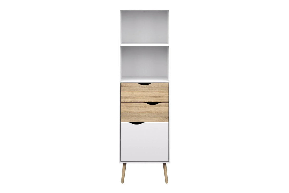 Oslo Bookcase with 2 Drawers and 1 Door White and Oak
