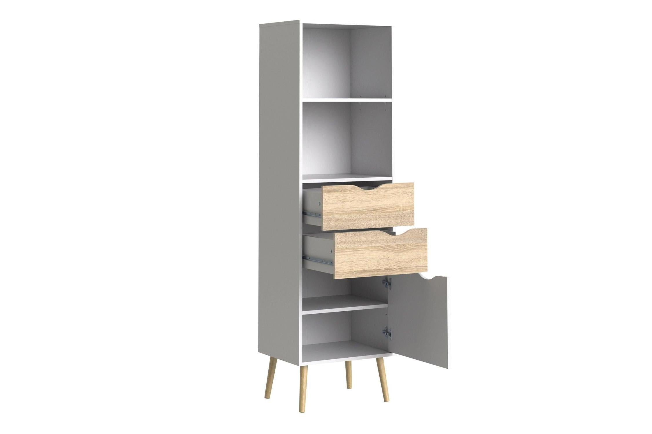 Oslo Bookcase with 2 Drawers and 1 Door White and Oak