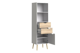 Oslo Bookcase with 2 Drawers and 1 Door White and Oak