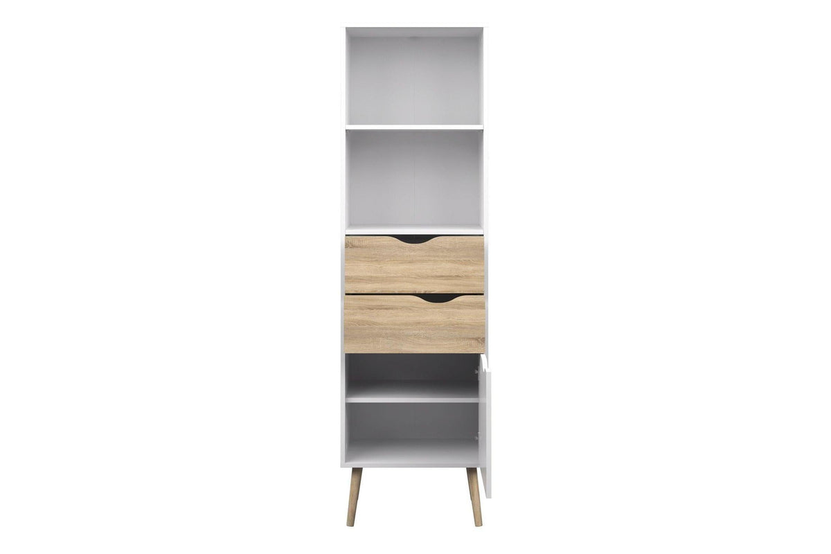 Oslo Bookcase with 2 Drawers and 1 Door White and Oak