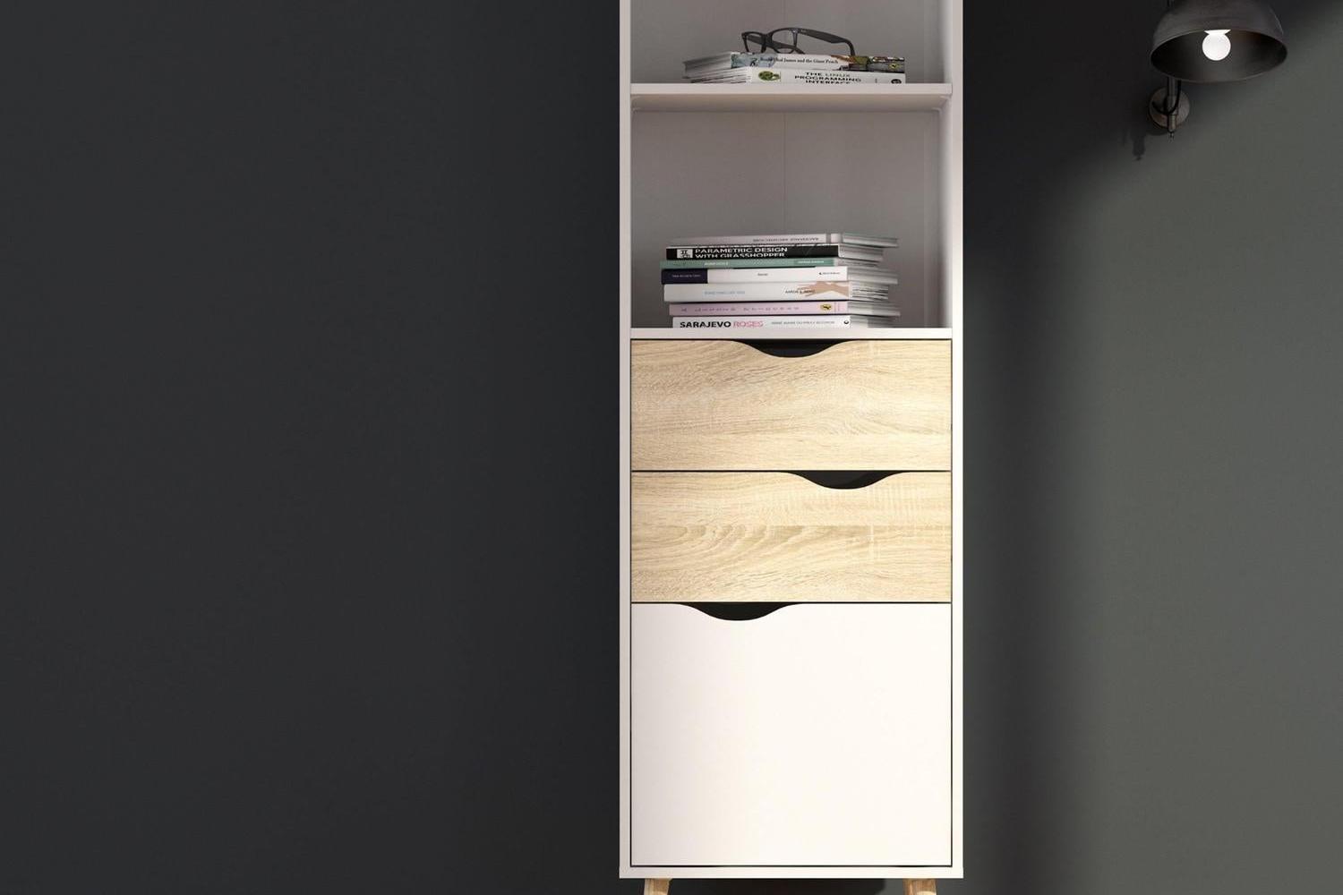 Oslo Bookcase with 2 Drawers and 1 Door White and Oak