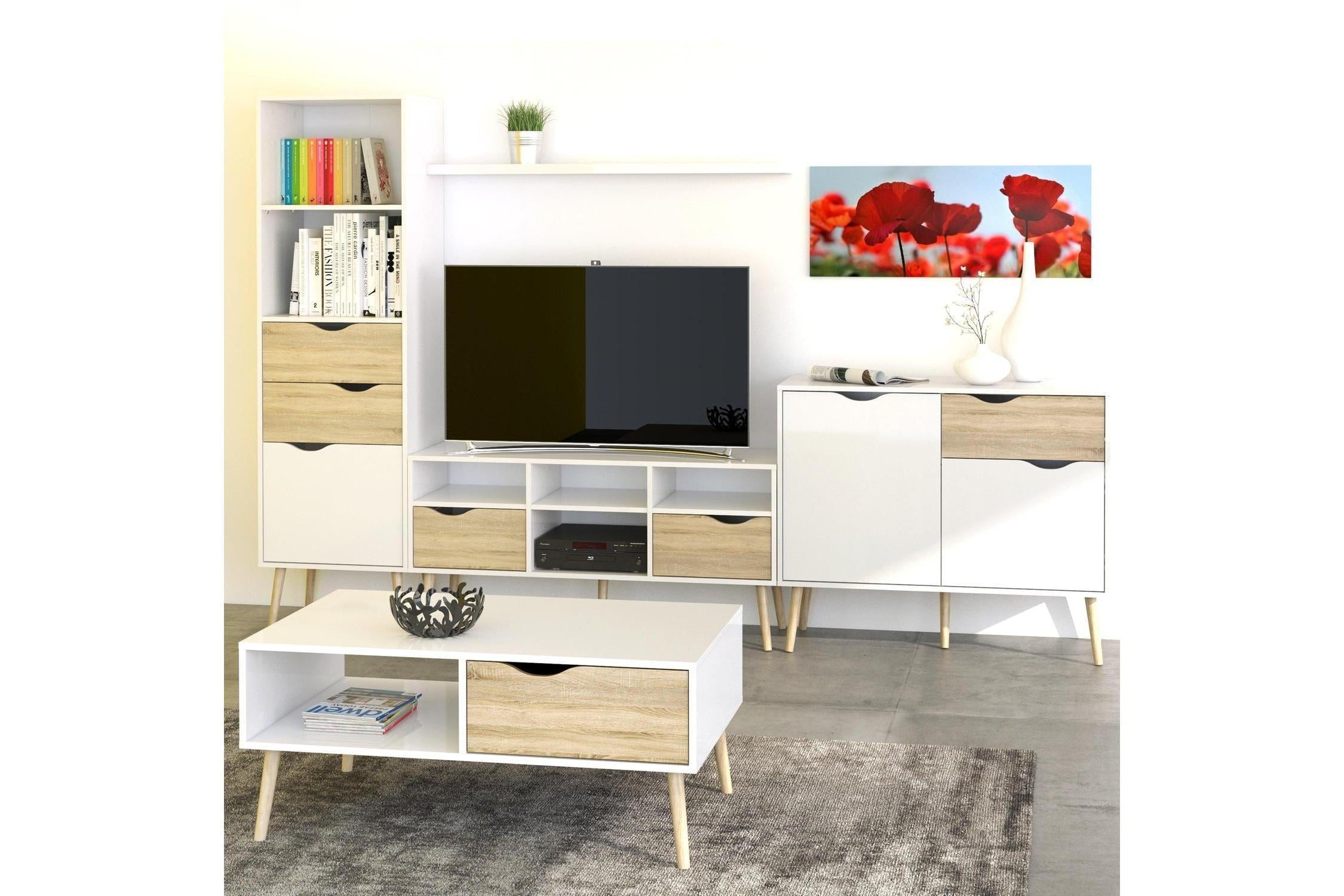 Oslo Bookcase with 2 Drawers and 1 Door White and Oak
