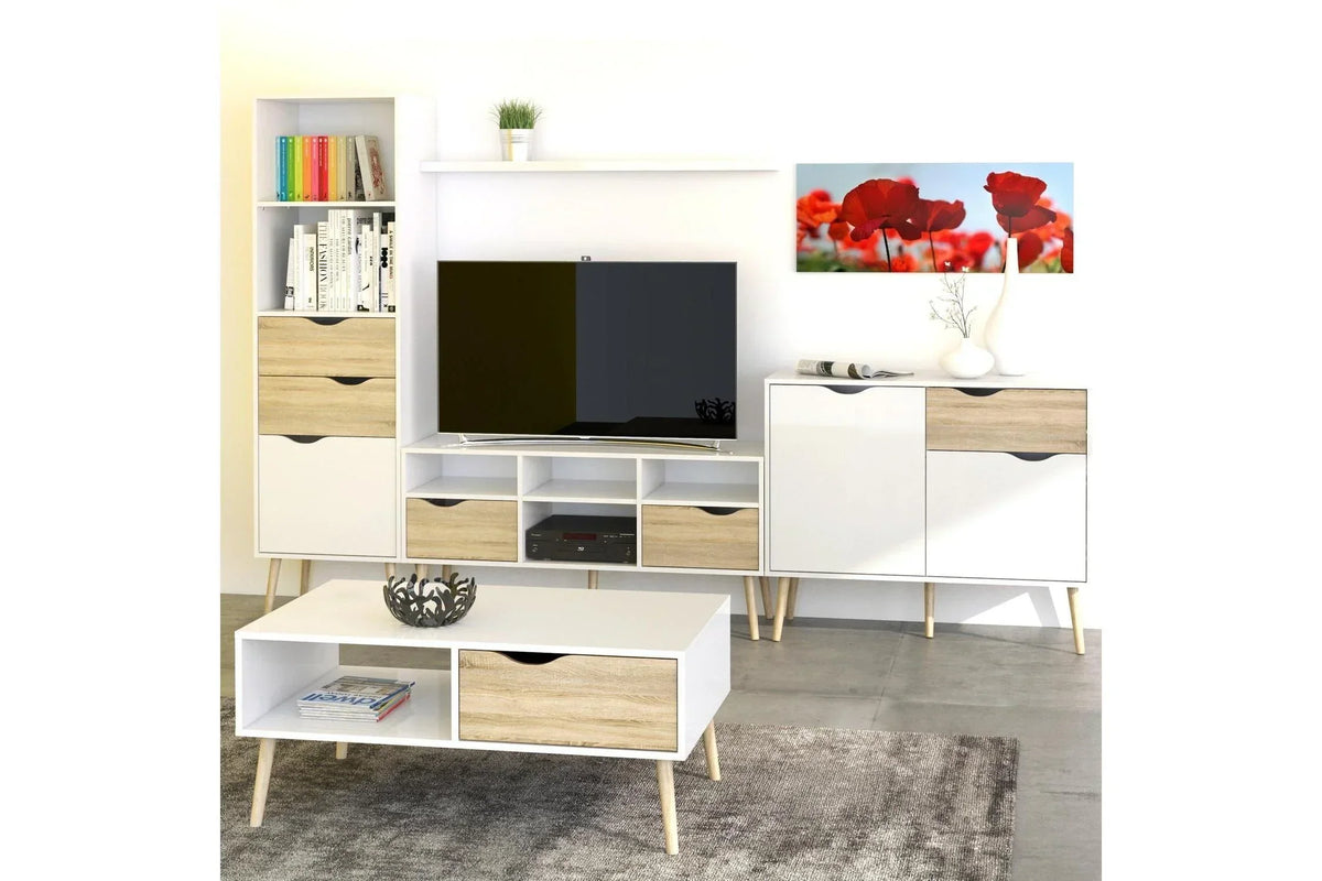 Oslo Bookcase with 2 Drawers and 1 Door White and Oak