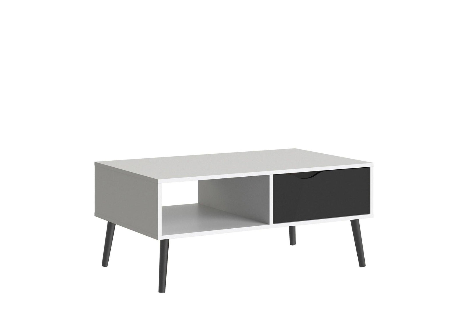 Oslo Coffee Table 1 Drawer 1 Shelf In White And Black Matt