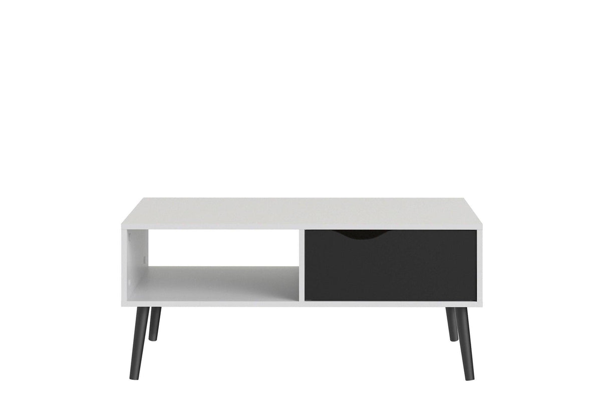 Oslo Coffee Table 1 Drawer 1 Shelf In White And Black Matt
