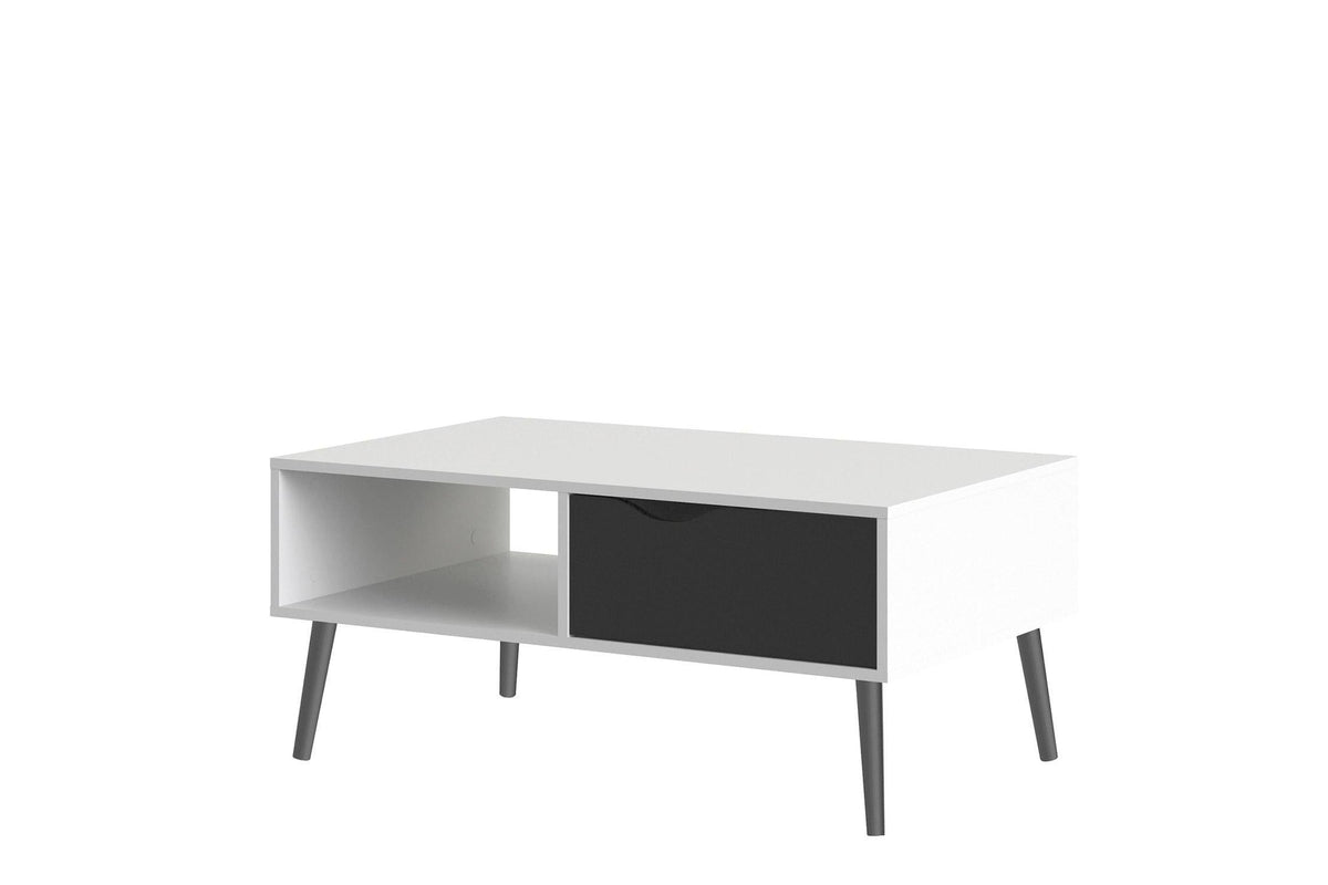 Oslo Coffee Table 1 Drawer 1 Shelf In White And Black Matt