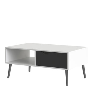 Oslo Coffee Table 1 Drawer 1 Shelf In White And Black Matt