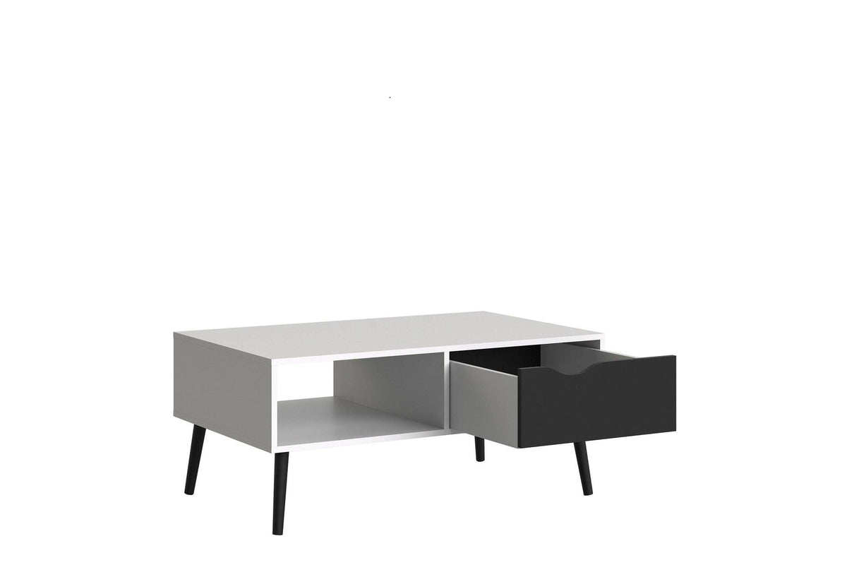 Oslo Coffee Table 1 Drawer 1 Shelf In White And Black Matt