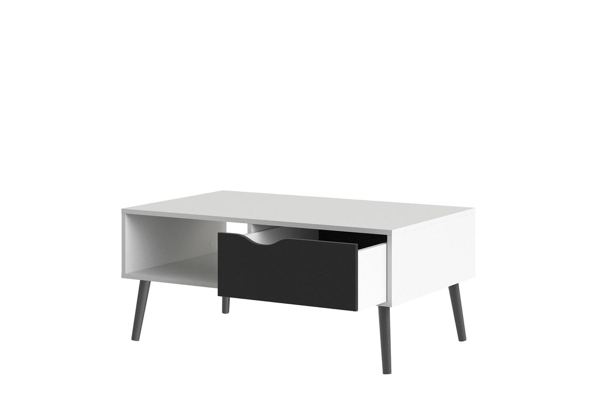 Oslo Coffee Table 1 Drawer 1 Shelf In White And Black Matt